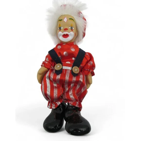 Ceramic CLOWN Figurines Set Of 2 Red and Blue China Vintage - Picture 8 of 11